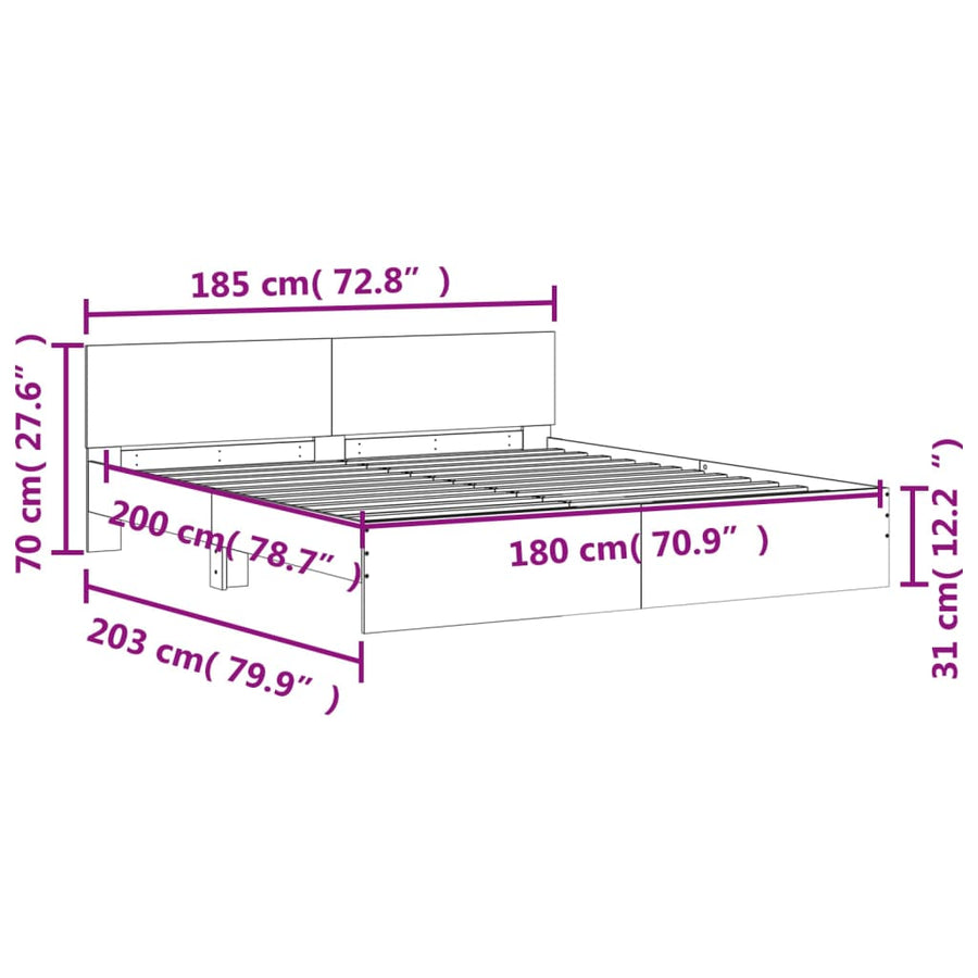 Bedframe met hoofdeinde wit 180x200 cm