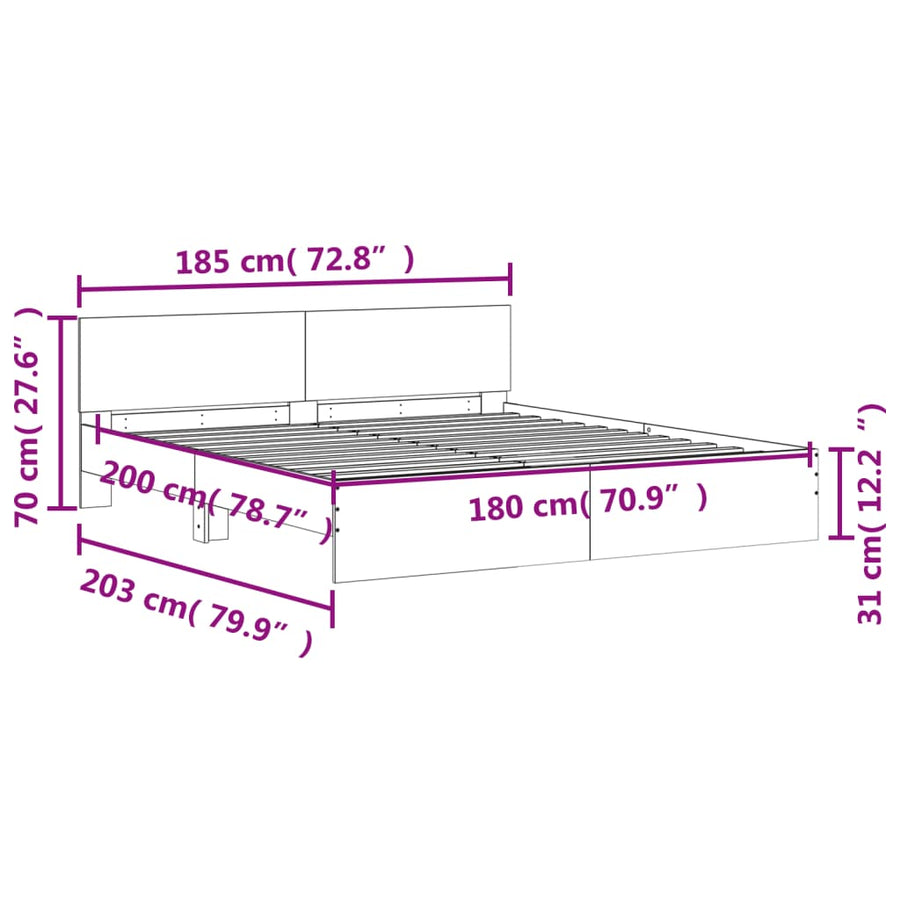 Bedframe met hoofdeinde betongrijs 180x200 cm