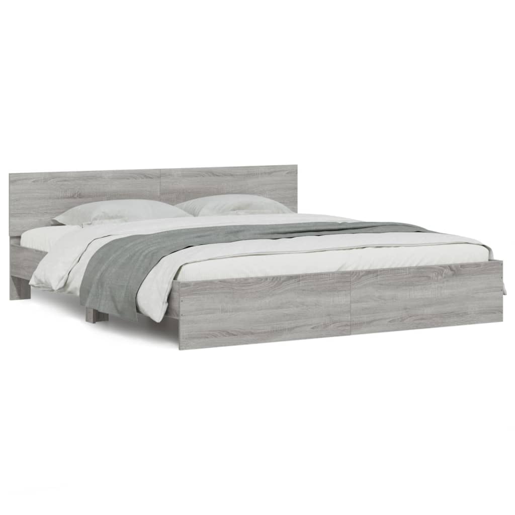 Bedframe met hoofdeinde grijs sonoma eikenkleurig 180x200 cm