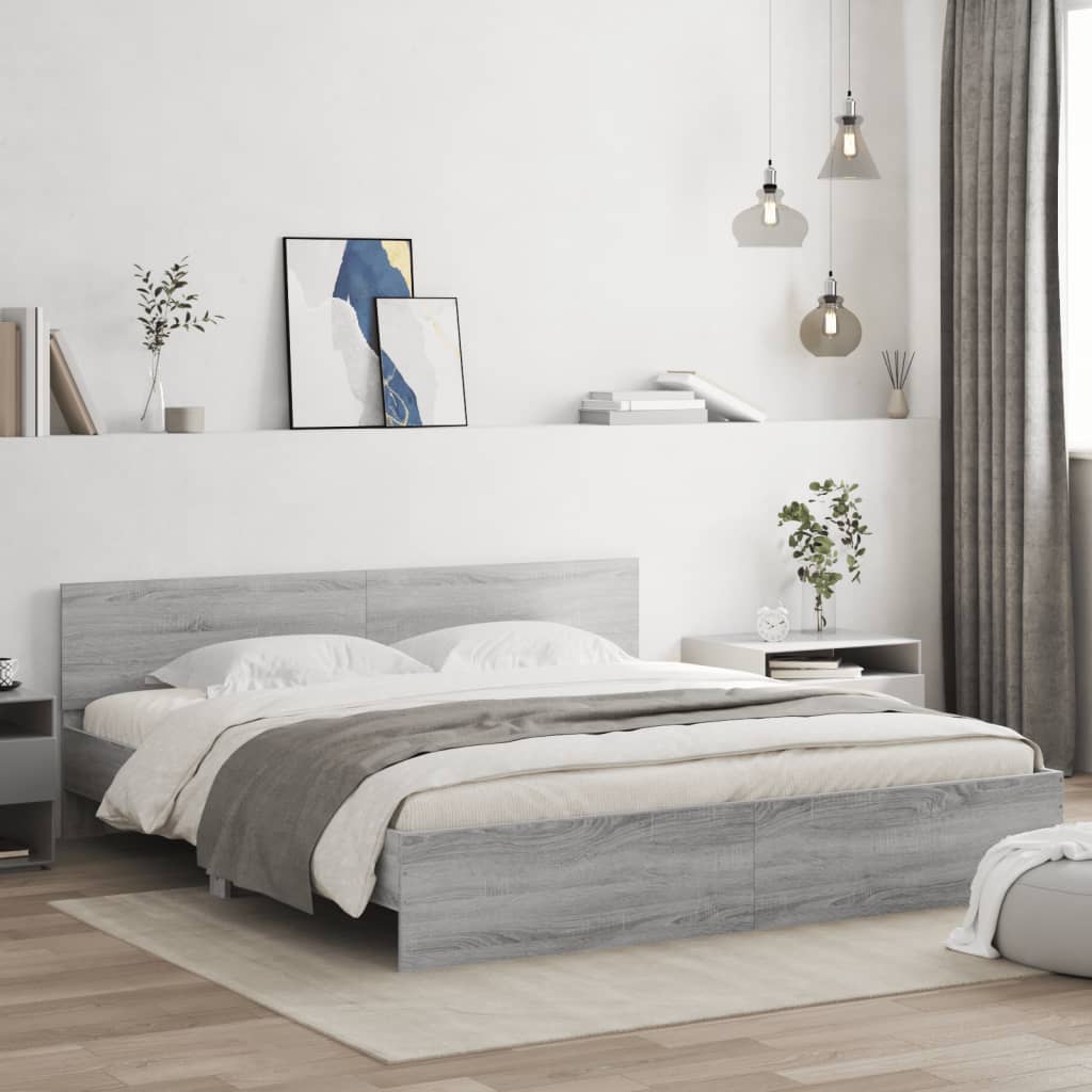 Bedframe met hoofdeinde grijs sonoma eikenkleurig 180x200 cm