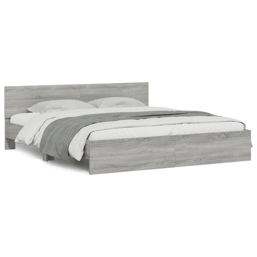 Bedframe met hoofdeinde grijs sonoma eikenkleurig 160x200 cm