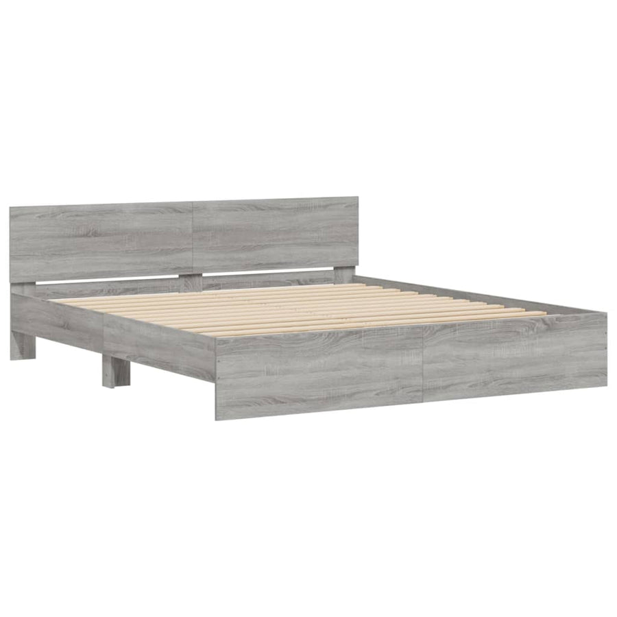 Bedframe met hoofdeinde grijs sonoma eikenkleurig 160x200 cm