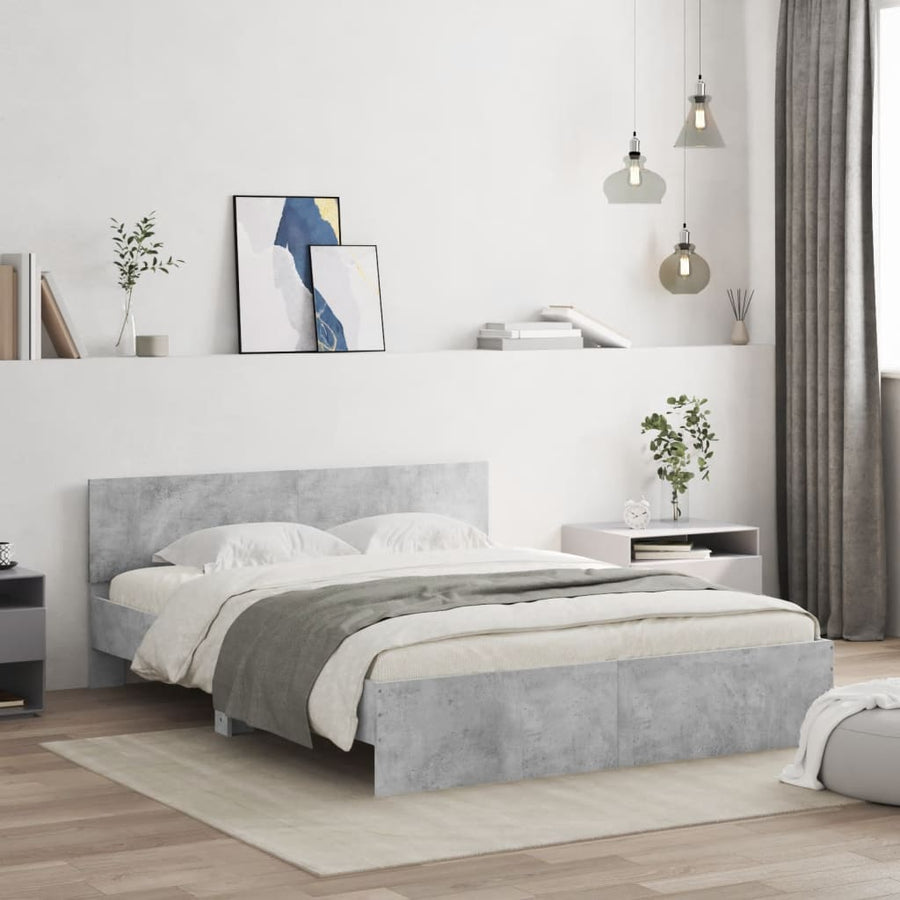 Bedframe met hoofdeinde betongrijs 150x200 cm
