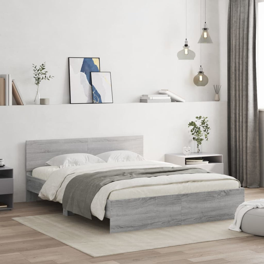 Bedframe met hoofdeinde grijs sonoma eikenkleurig 150x200 cm