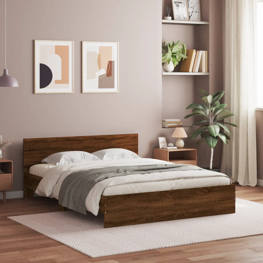Bedframe met hoofdeinde bruin eikenkleurig 150x200 cm