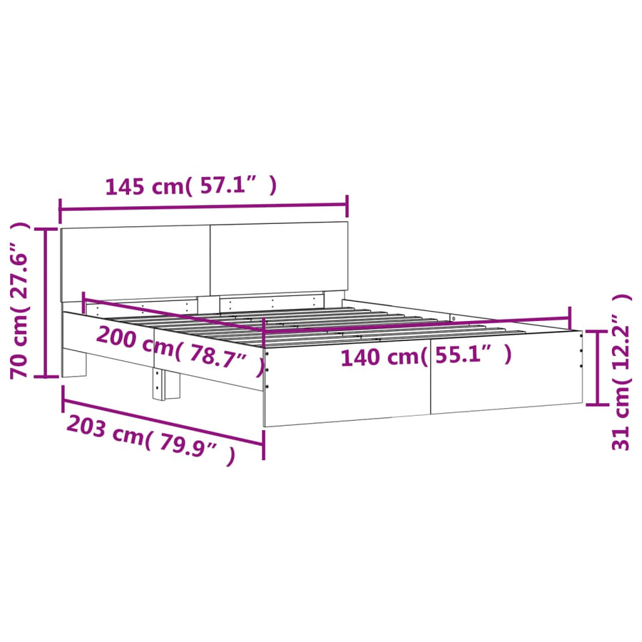 Bedframe met hoofdeinde betongrijs 140x200 cm