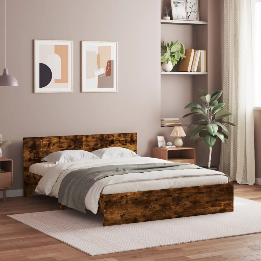 Bedframe met hoofdeinde gerookt eikenkleurig 140x200 cm