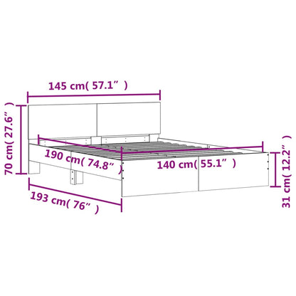 Bedframe met hoofdeinde betongrijs 140x190 cm