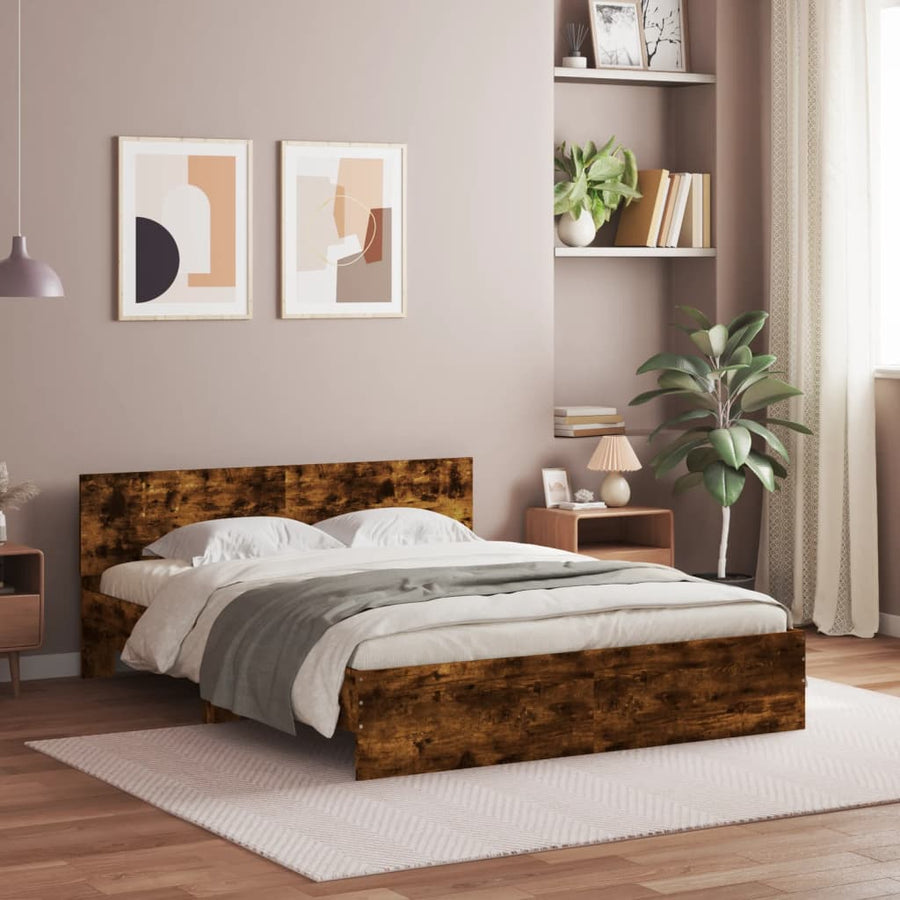 Bedframe met hoofdeinde gerookt eikenkleurig 140x190 cm
