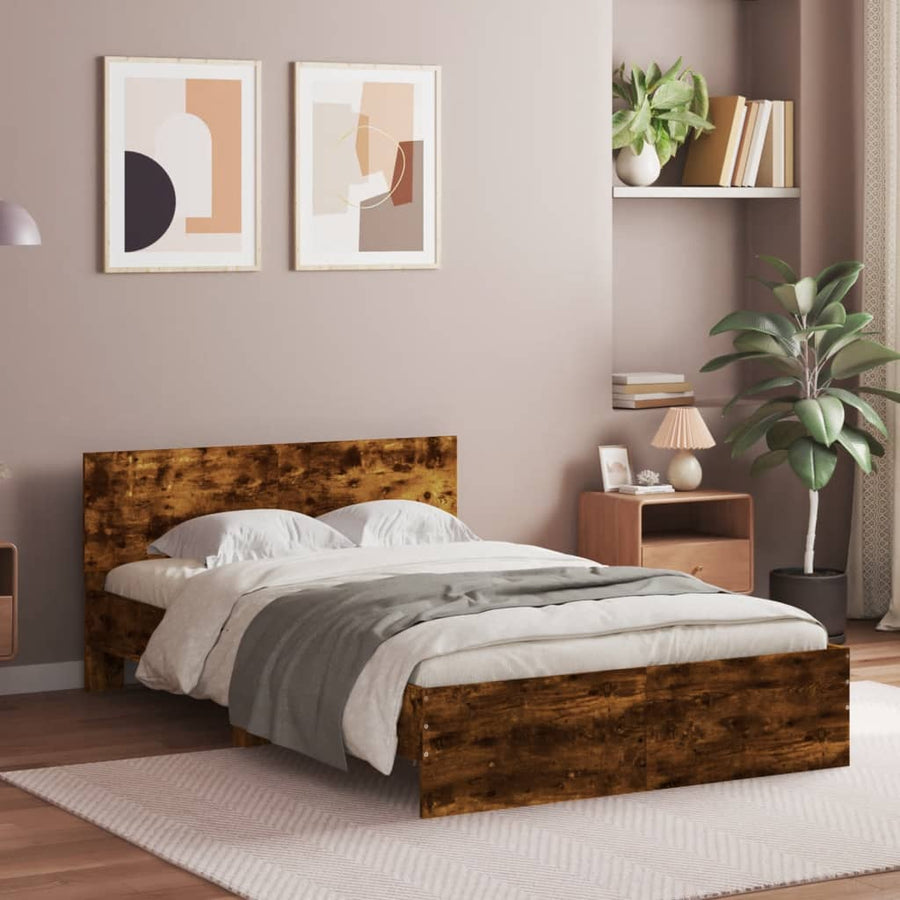 Bedframe Met Hoofdeinde Kleurig Gerookt eiken 135 x 190 cm