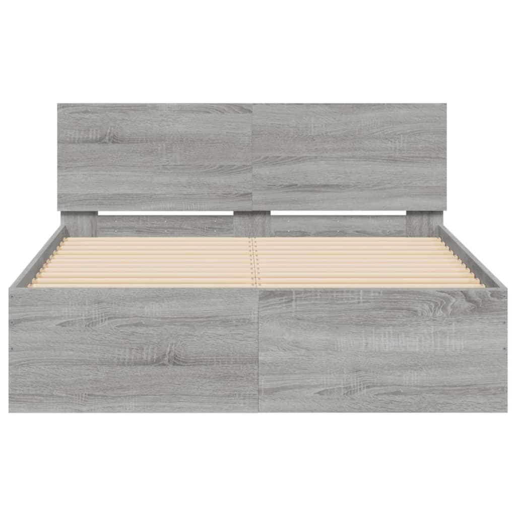 Bedframe met hoofdeinde grijs sonoma eikenkleurig 135x190 cm 135 x 190 cm Grijs sonoma