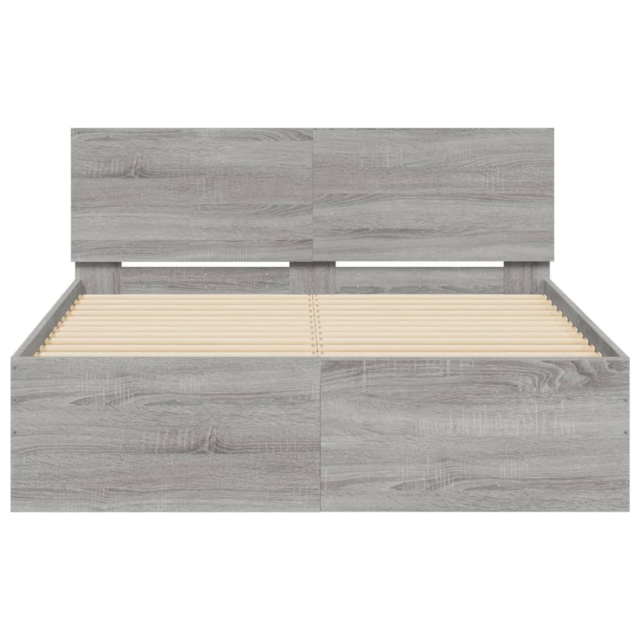 Bedframe met hoofdeinde grijs sonoma eikenkleurig 135x190 cm 135 x 190 cm Grijs sonoma
