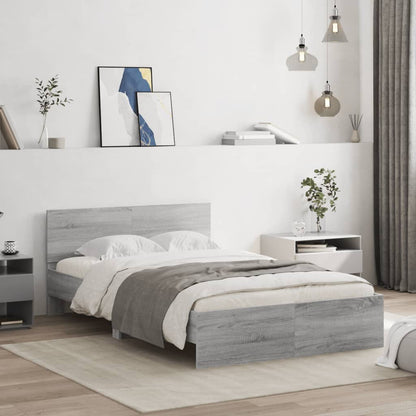 Bedframe met hoofdeinde grijs sonoma eikenkleurig 135x190 cm 135 x 190 cm Grijs sonoma