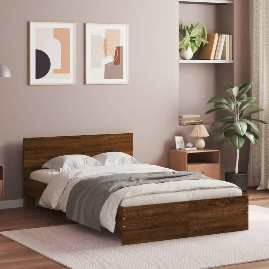 Bedframe Met Hoofdeinde Ig 135 x 190 cm bruin eikenkleur