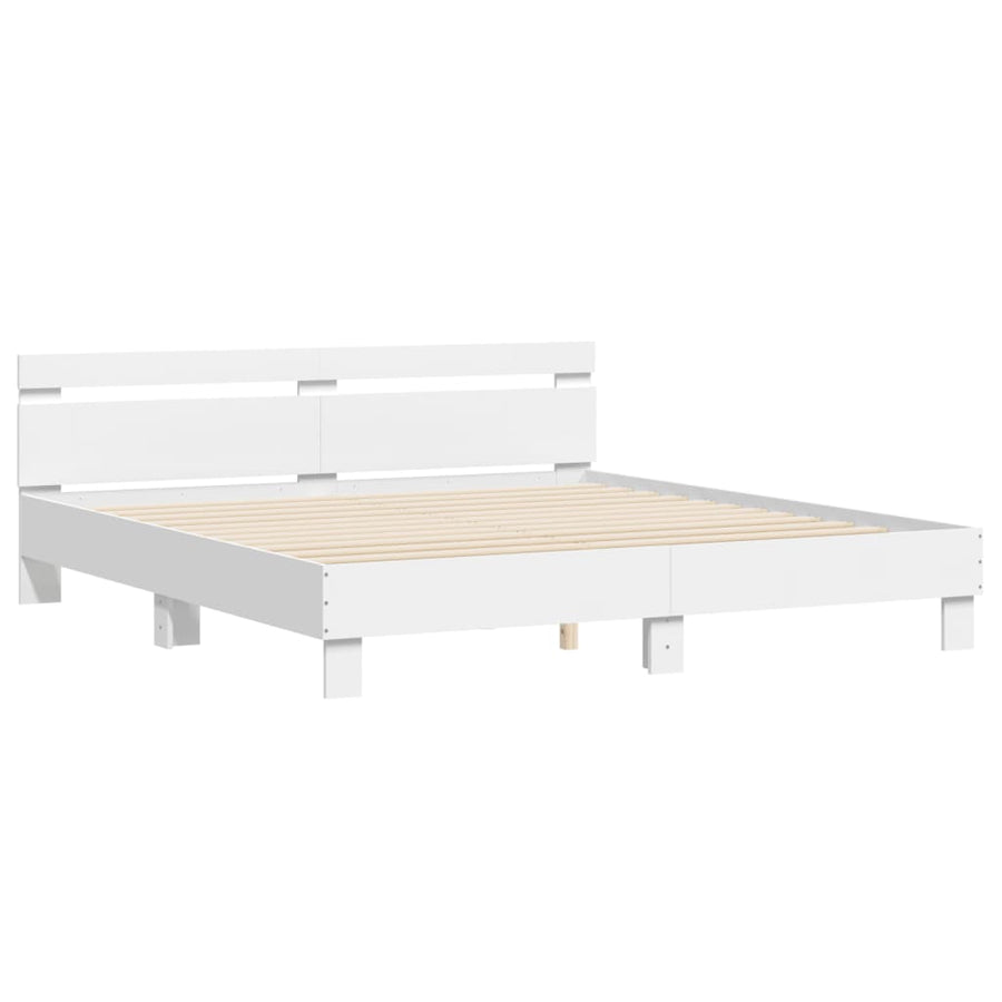 Bedframe met hoofdeinde en LED-verlichting wit 200x200 cm