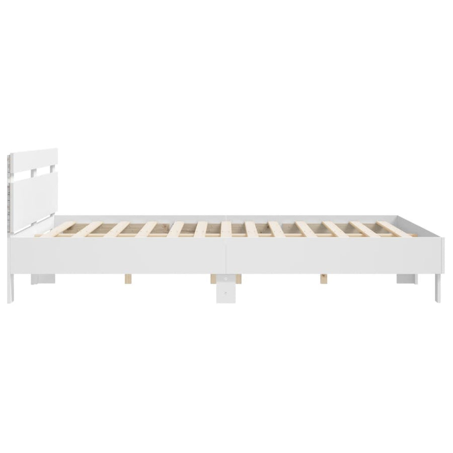 Bedframe met hoofdeinde en LED-verlichting wit 200x200 cm