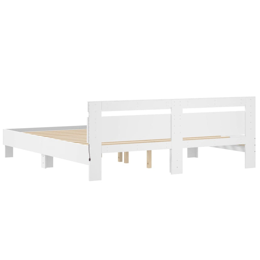 Bedframe met hoofdeinde en LED-verlichting wit 200x200 cm
