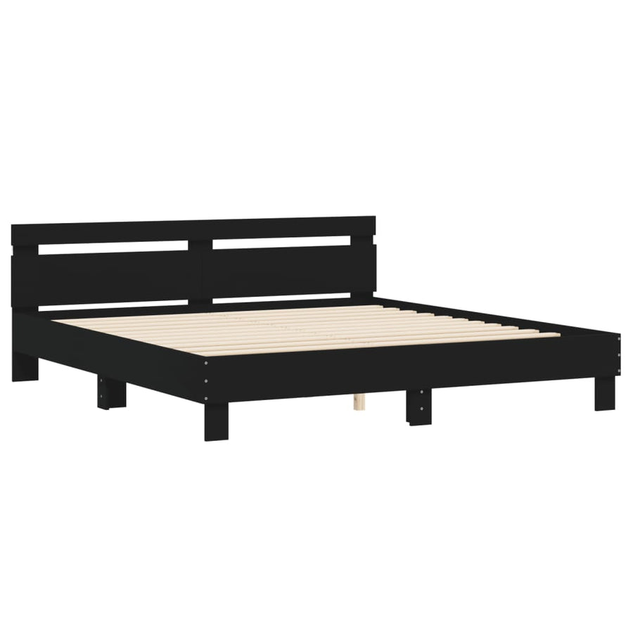 Bedframe met hoofdeinde en LED-verlichting zwart 200x200 cm