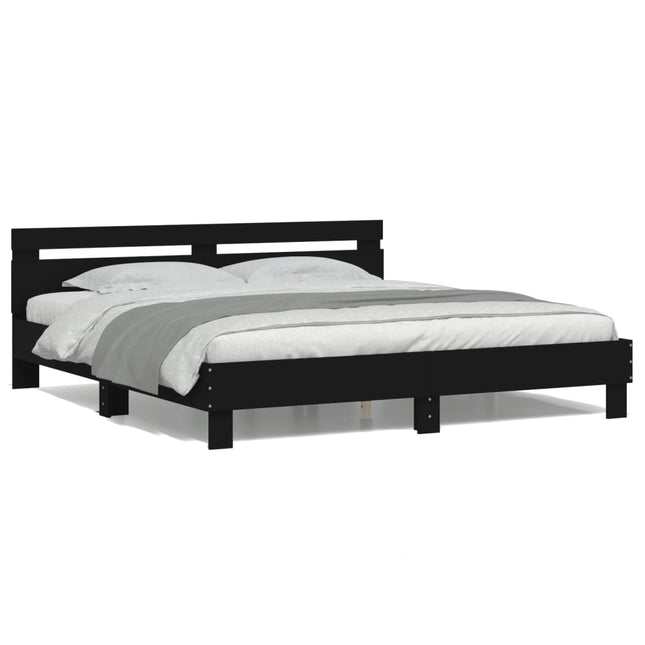 Bedframe met hoofdeinde en LED-verlichting zwart 200x200 cm