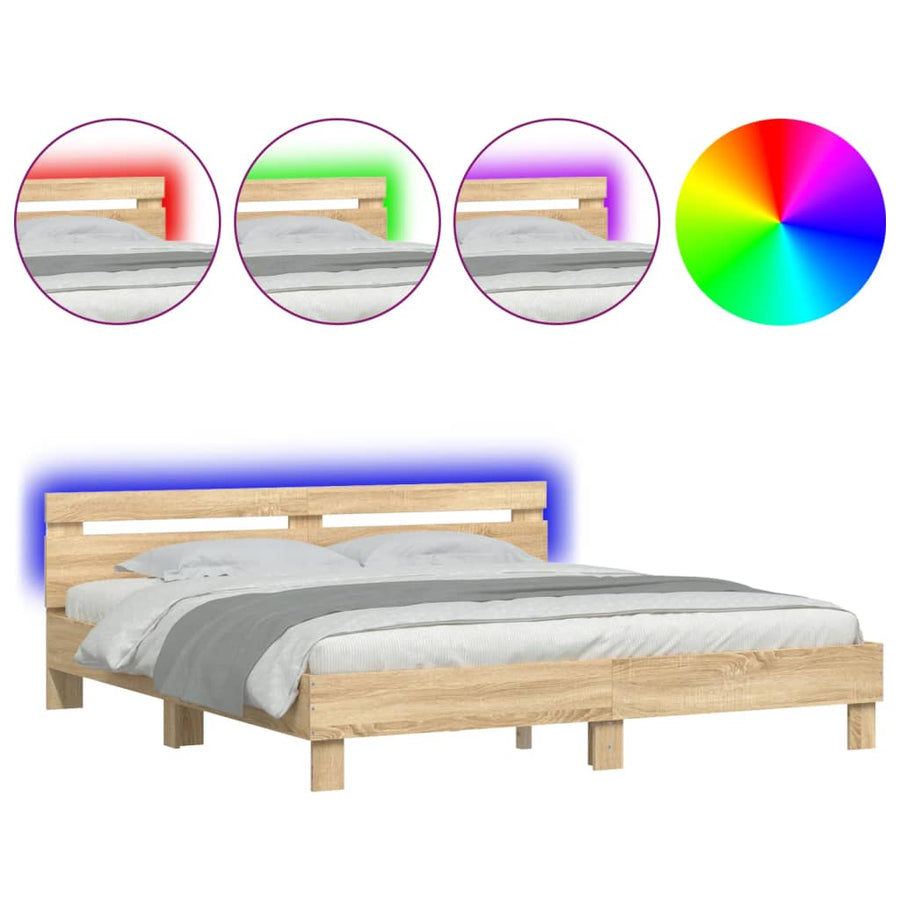 Bedframe met hoofdeinde en LED sonoma eikenkleurig 200x200 cm