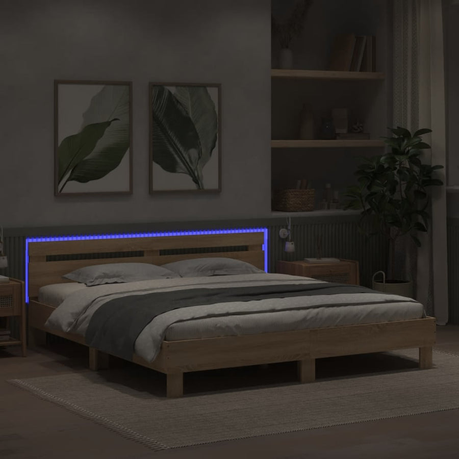 Bedframe met hoofdeinde en LED sonoma eikenkleurig 200x200 cm