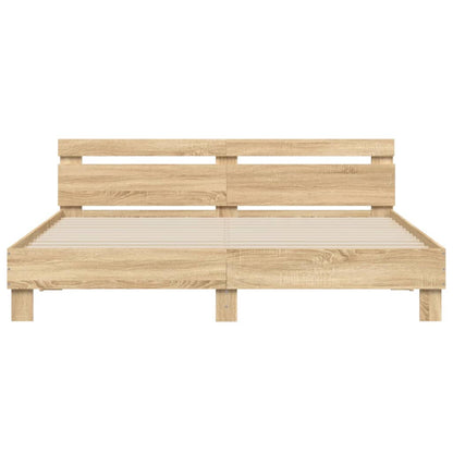 Bedframe met hoofdeinde en LED sonoma eikenkleurig 200x200 cm