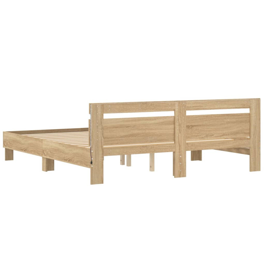 Bedframe met hoofdeinde en LED sonoma eikenkleurig 200x200 cm