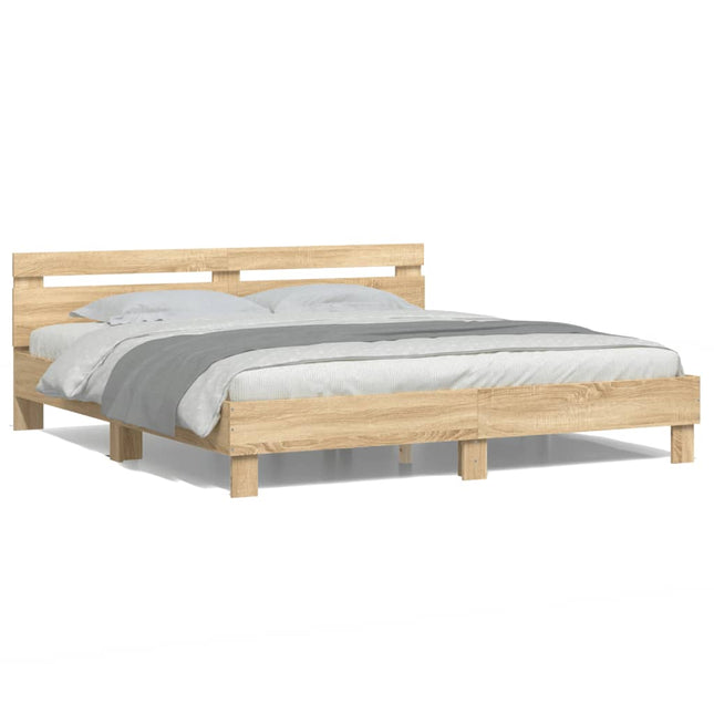 Bedframe met hoofdeinde en LED sonoma eikenkleurig 200x200 cm