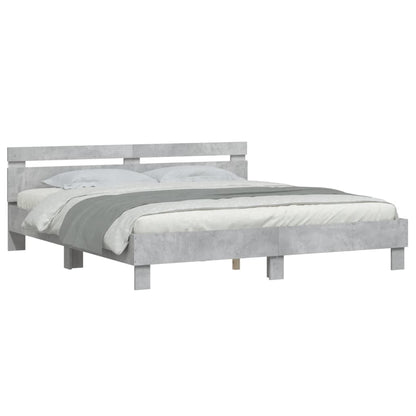 Bedframe met hoofdeinde en LED-licht betongrijs 200x200 cm