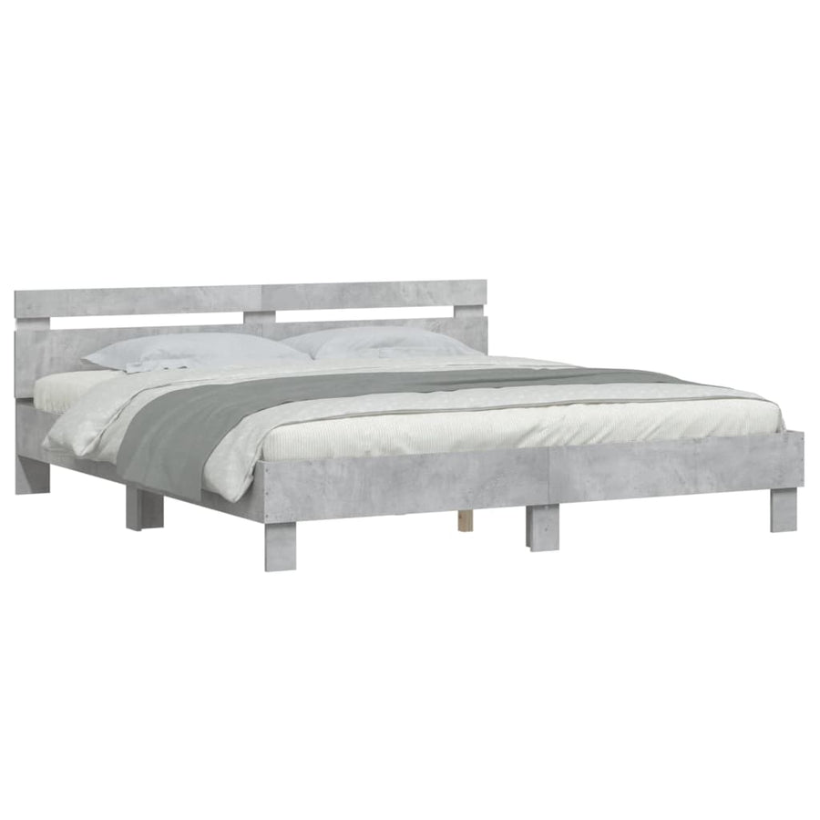 Bedframe met hoofdeinde en LED-licht betongrijs 200x200 cm