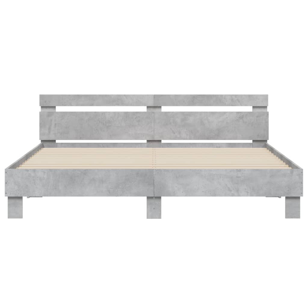 Bedframe met hoofdeinde en LED-licht betongrijs 200x200 cm