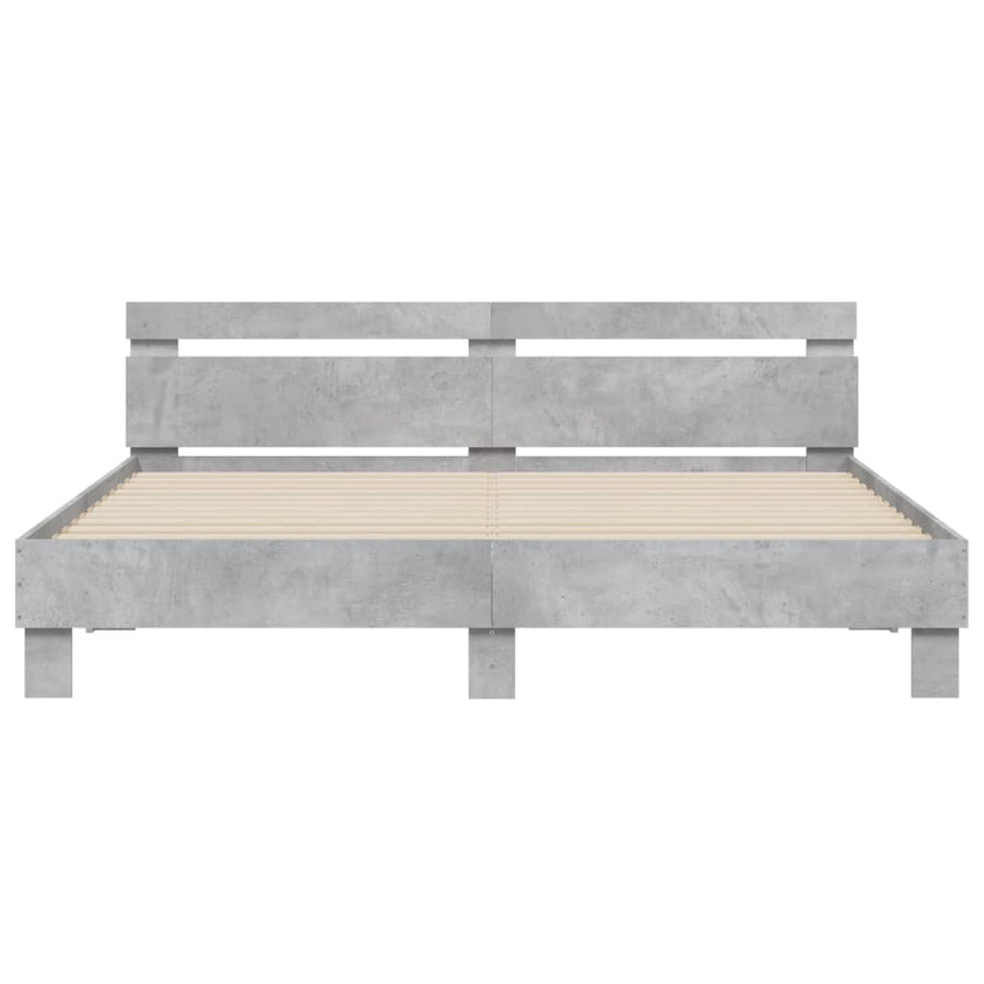 Bedframe met hoofdeinde en LED-licht betongrijs 200x200 cm