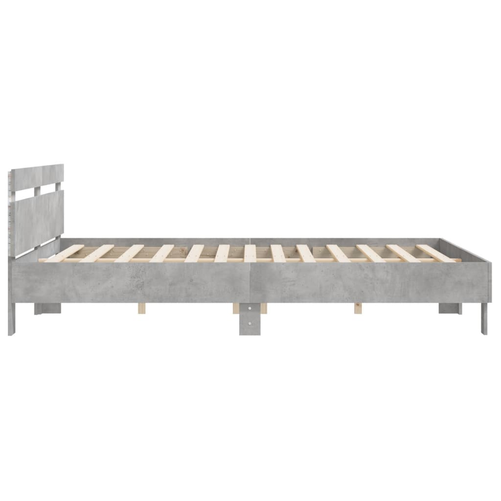 Bedframe met hoofdeinde en LED-licht betongrijs 200x200 cm