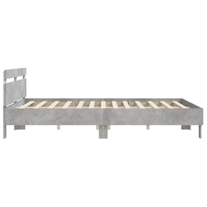 Bedframe met hoofdeinde en LED-licht betongrijs 200x200 cm
