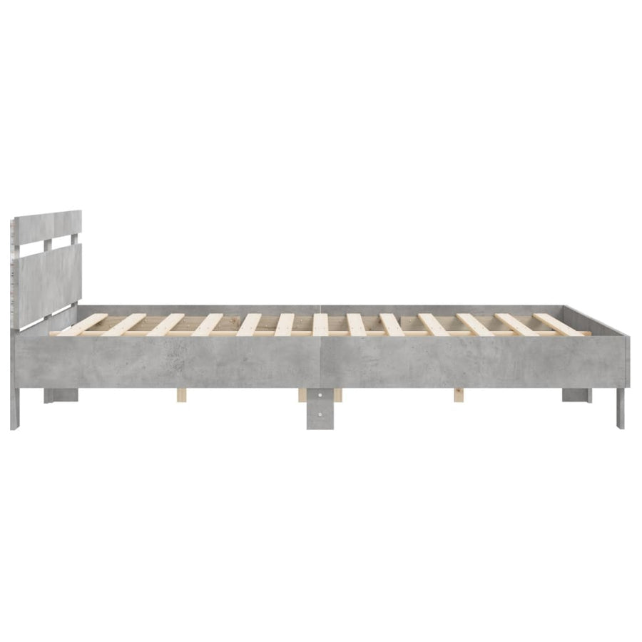 Bedframe met hoofdeinde en LED-licht betongrijs 200x200 cm