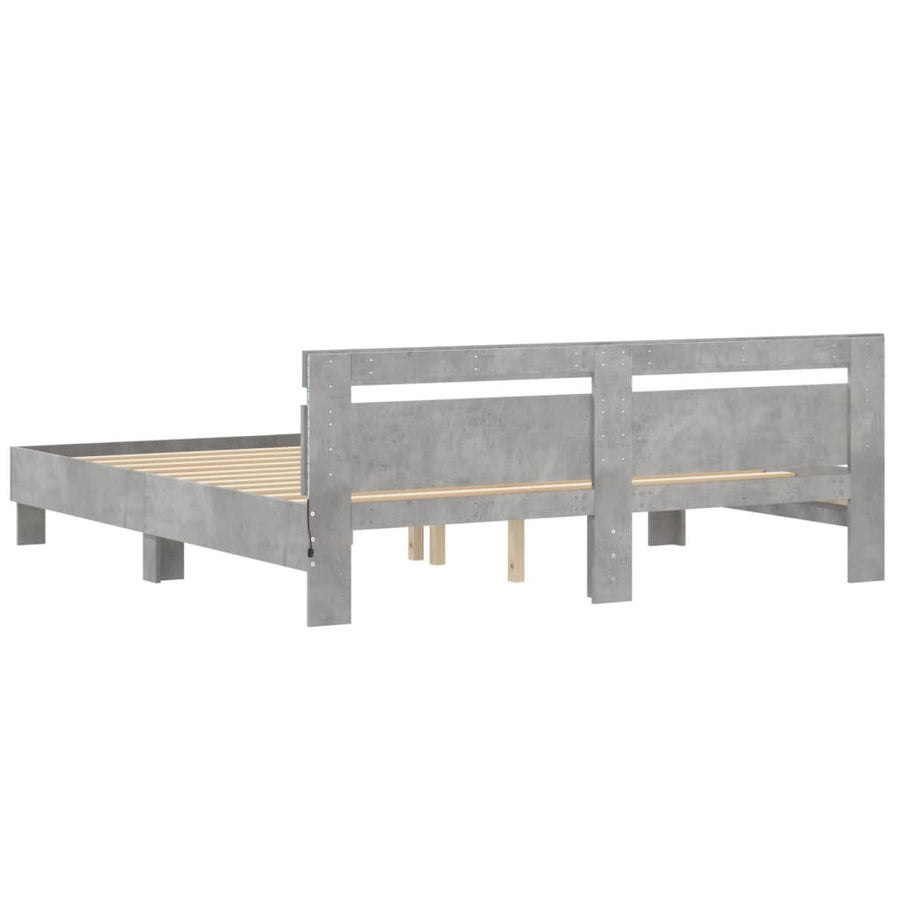Bedframe met hoofdeinde en LED-licht betongrijs 200x200 cm