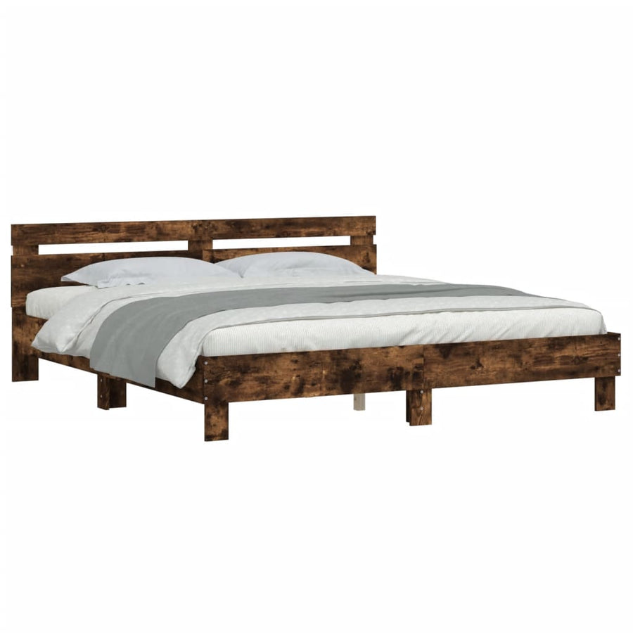 Bedframe met hoofdeinde en LED gerookt eikenkleurig 200x200 cm