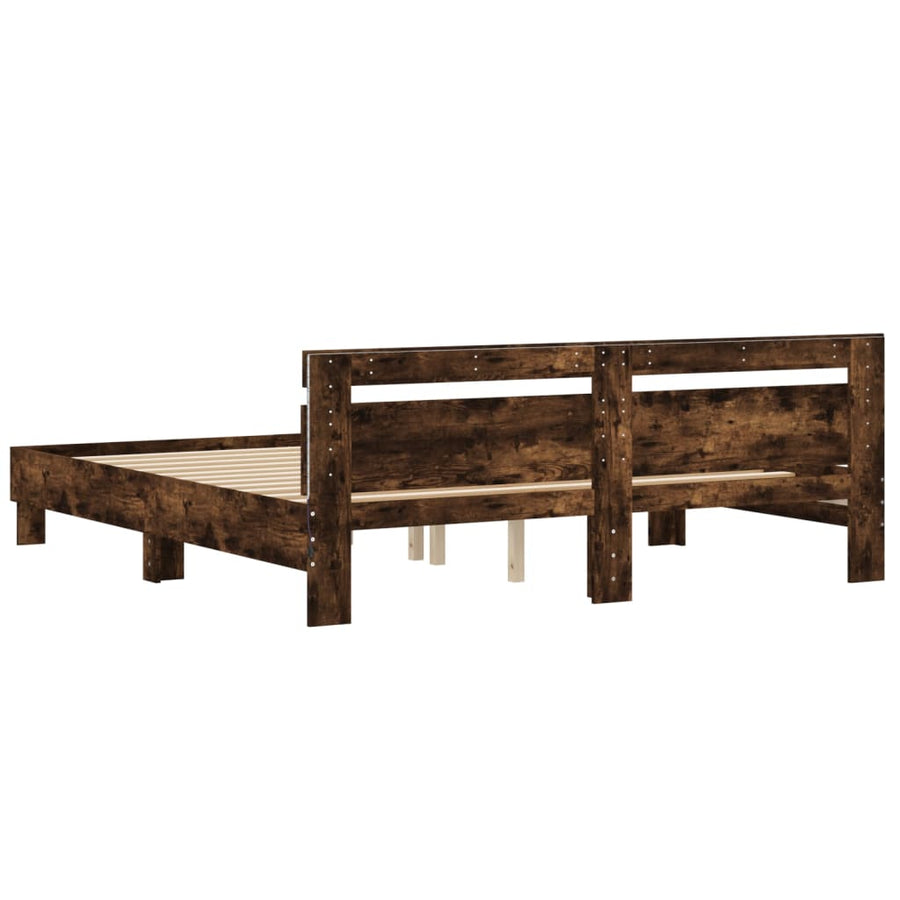 Bedframe met hoofdeinde en LED gerookt eikenkleurig 200x200 cm