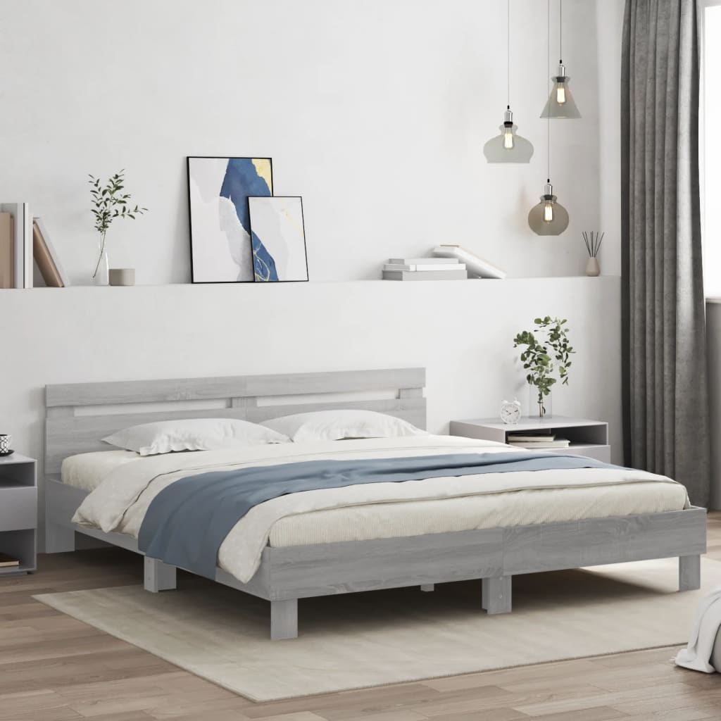 Bedframe met hoofdeinde en LED grijs sonoma eiken 200x200 cm