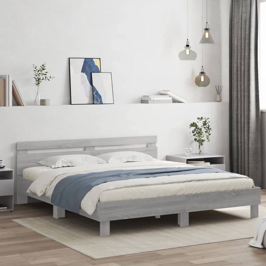 Bedframe met hoofdeinde en LED grijs sonoma eiken 200x200 cm