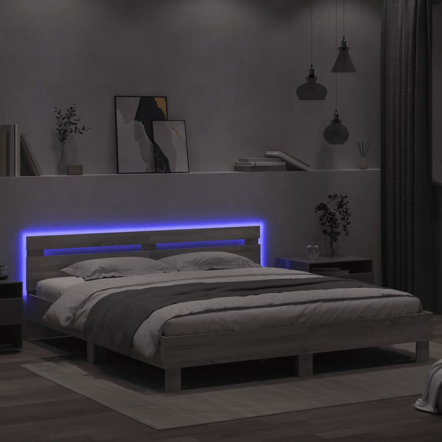Bedframe met hoofdeinde en LED grijs sonoma eiken 200x200 cm