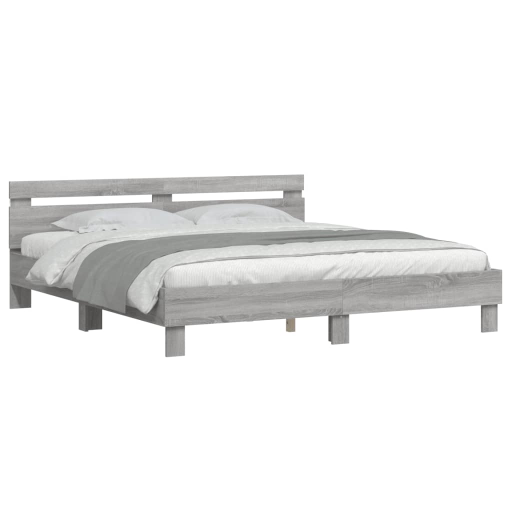 Bedframe met hoofdeinde en LED grijs sonoma eiken 200x200 cm