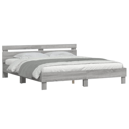 Bedframe met hoofdeinde en LED grijs sonoma eiken 200x200 cm