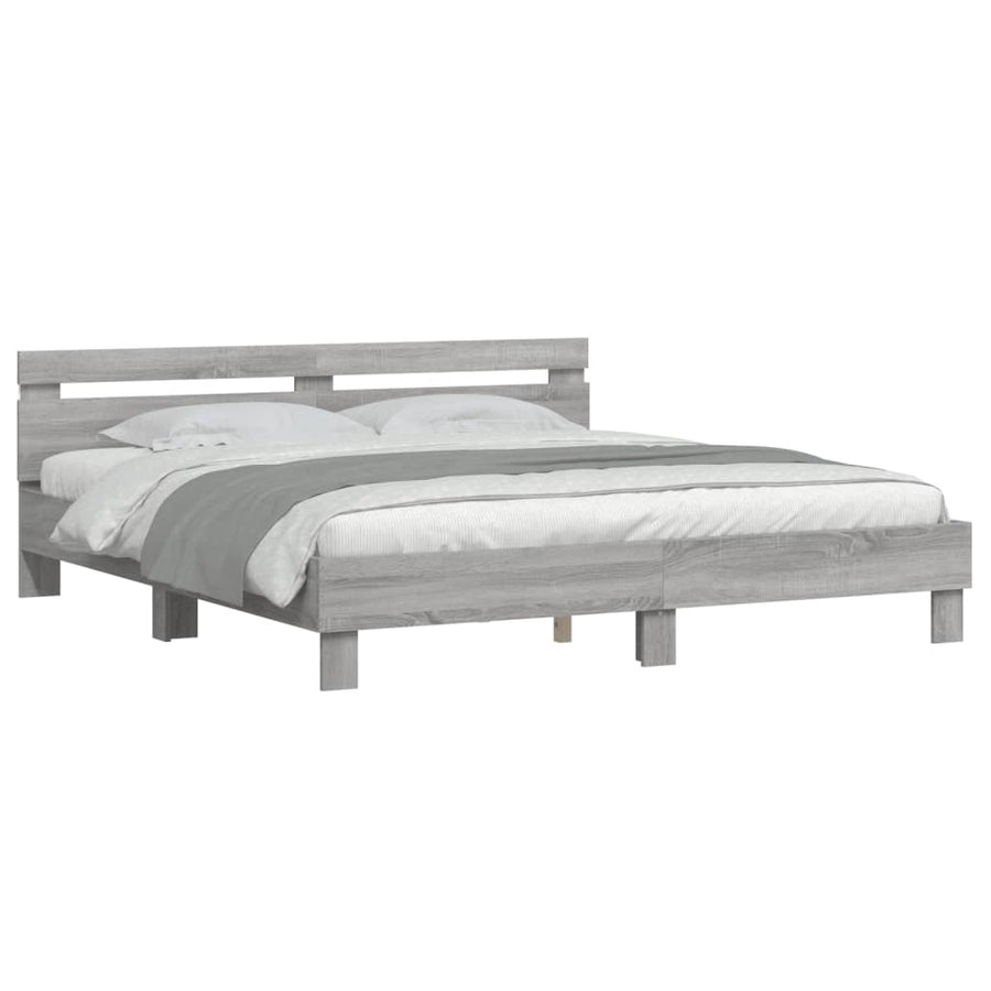 Bedframe met hoofdeinde en LED grijs sonoma eiken 200x200 cm