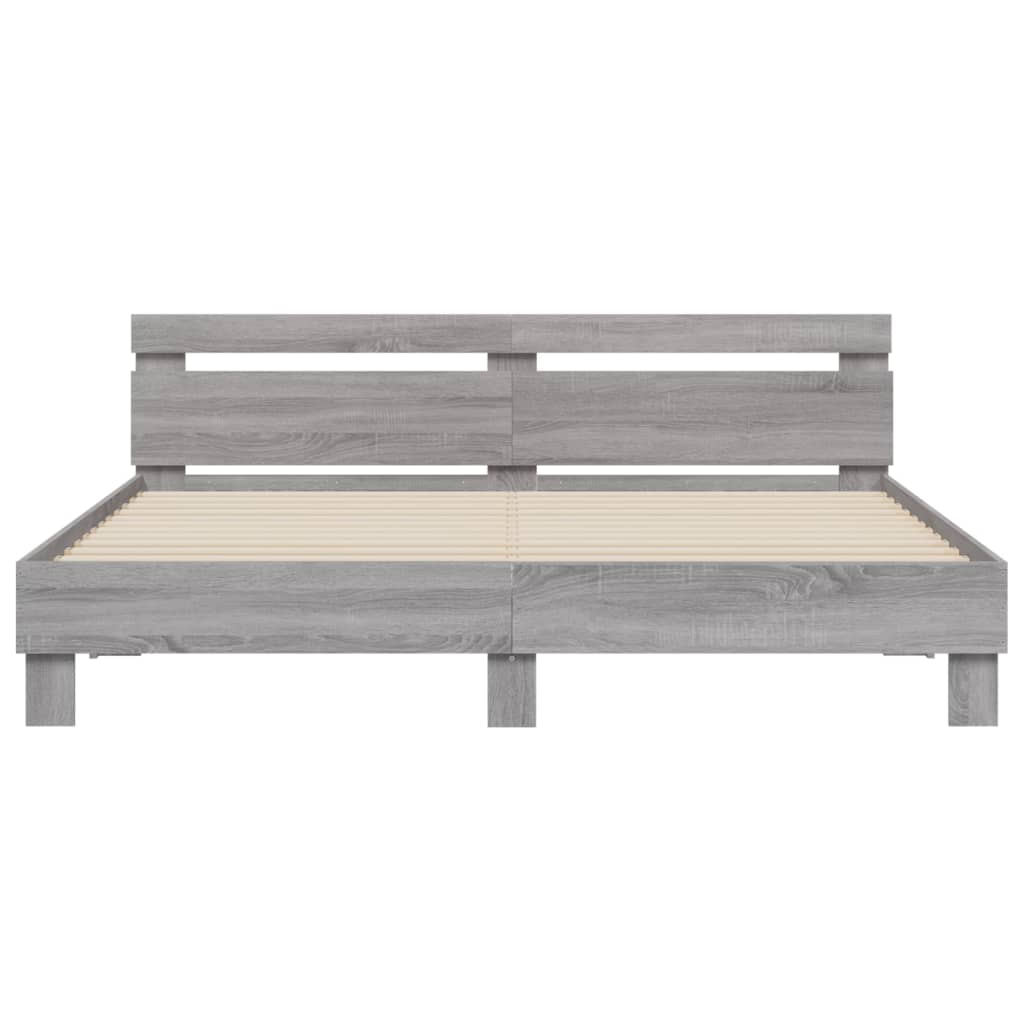 Bedframe met hoofdeinde en LED grijs sonoma eiken 200x200 cm