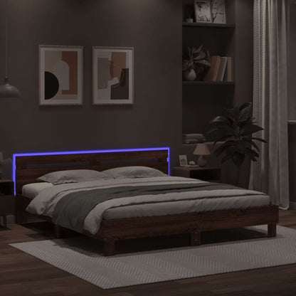Bedframe met hoofdeinde en LED bruineikenkleurig 200x200 cm