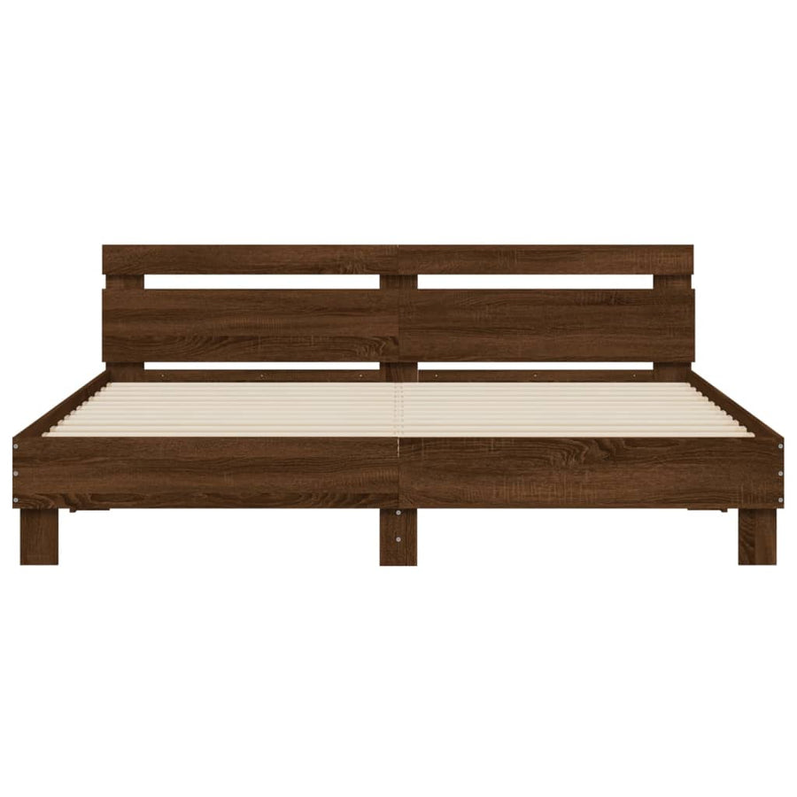 Bedframe met hoofdeinde en LED bruineikenkleurig 200x200 cm