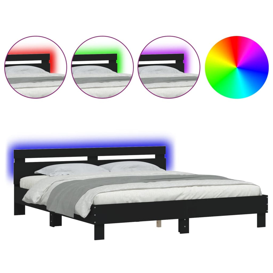 Bedframe met hoofdeinde en LED zwart 180x200 cm
