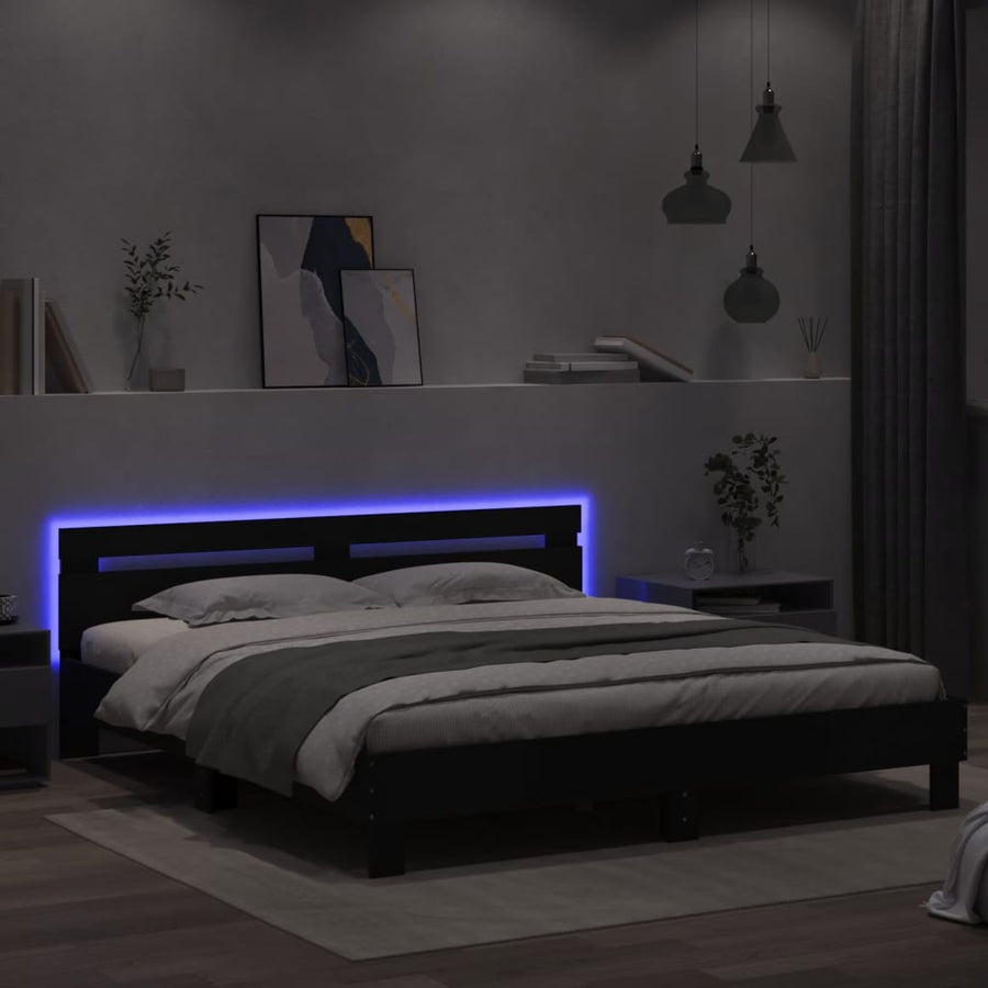 Bedframe met hoofdeinde en LED zwart 180x200 cm