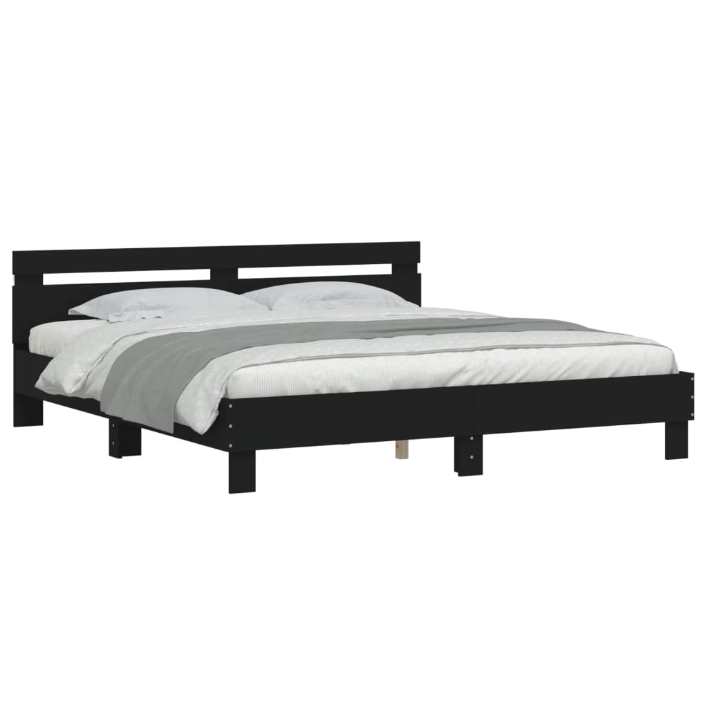 Bedframe met hoofdeinde en LED zwart 180x200 cm